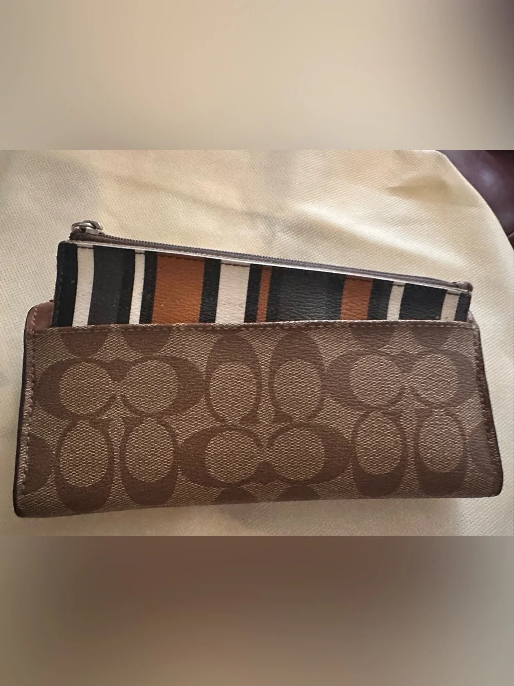Coach Brown Leather & Signature Wallet